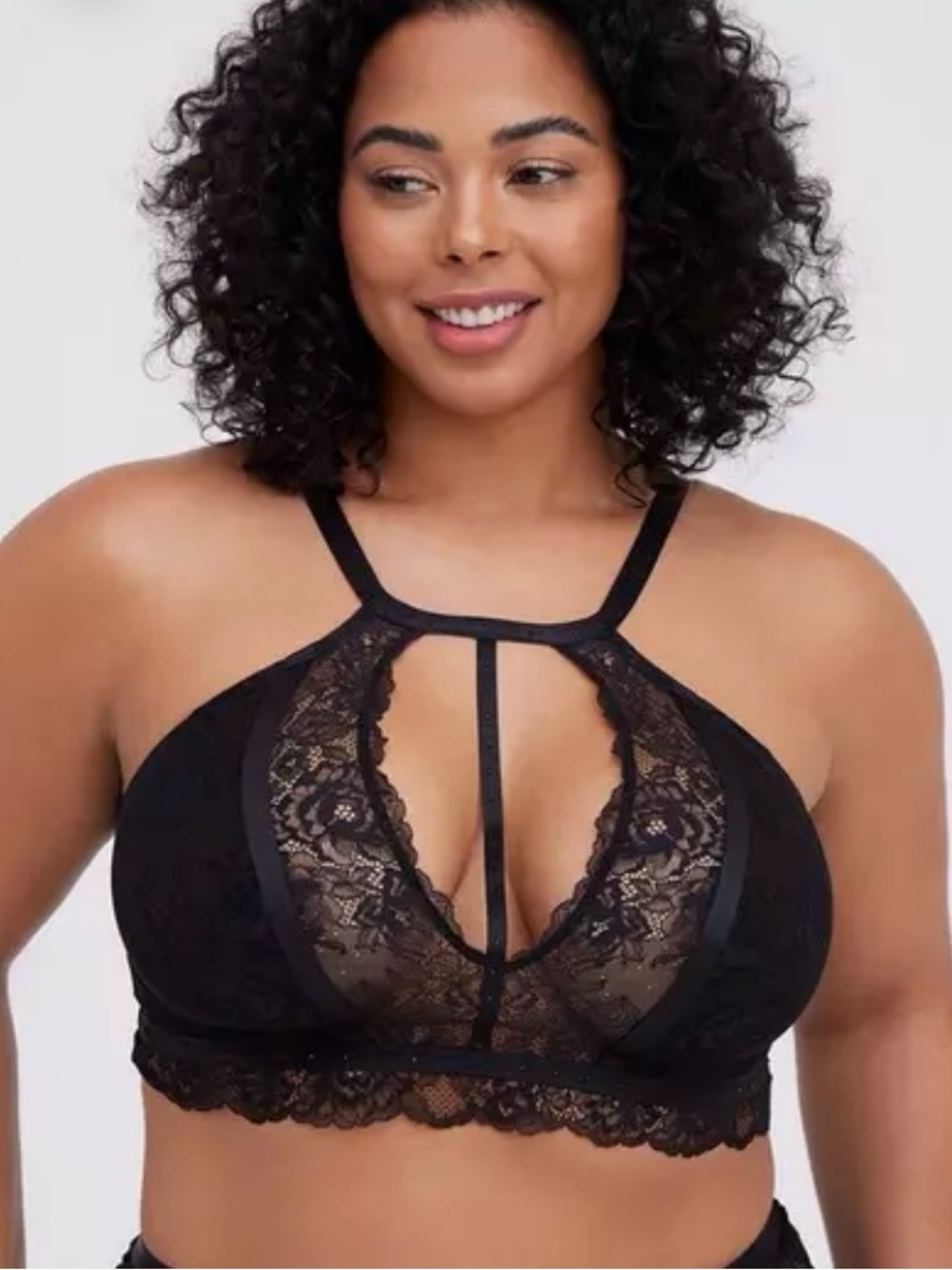 Strappy Studded Lace Wire-Free high neck Bralette 1x